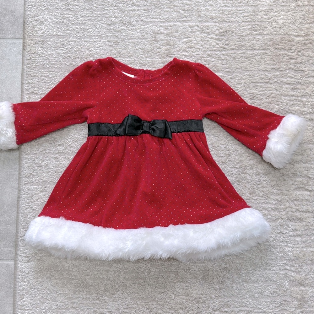 *LIKE NEW* Little Wonders Christmas Santa Dress w/ White Faux Fur - 6-9 Months